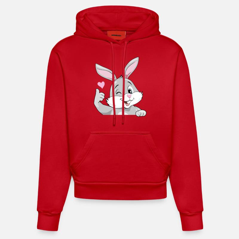Sourire clin d’œil lapin aime - Sweat à capuche bio ajusté fabriqué en UE - rouge