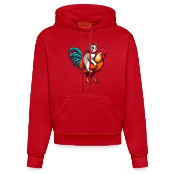 Chat mignon sur un poulet drôles d’animaux - Sweat à capuche bio ajusté fabriqué en UE - rouge - Devant