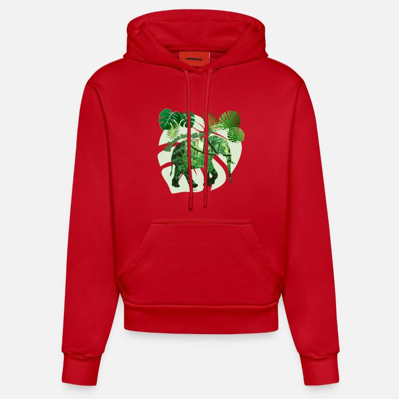 Jungle - Elephant - Loxodonta cyclotis - Sweat à capuche bio ajusté fabriqué en UE - rouge