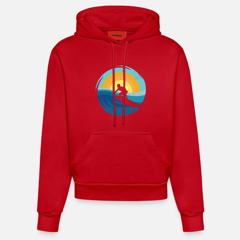 Surfeur - Planche de surf - Sweat à capuche bio ajusté fabriqué en UE - rouge