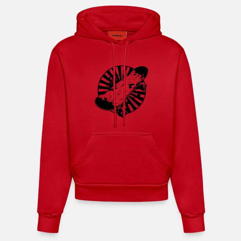 Dessin de skateboard - Sweat à capuche bio ajusté fabriqué en UE - rouge