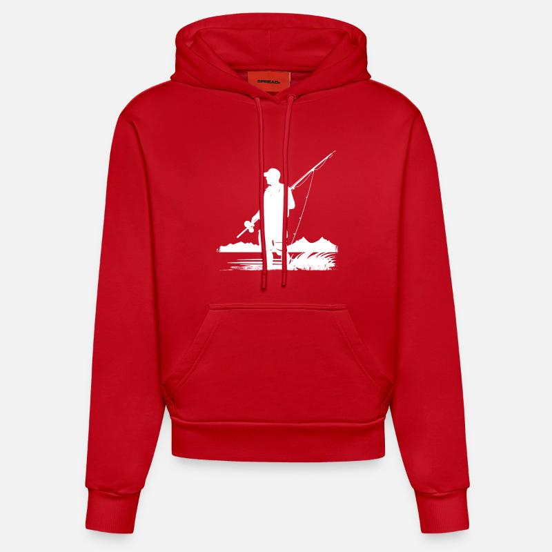 Dessin de pêche - Sweat à capuche bio ajusté fabriqué en UE - rouge