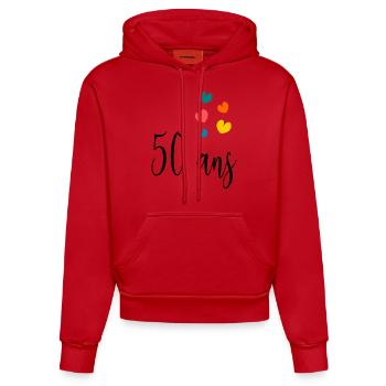 50 ANS. 50e ANNIVERSAIRE. ANNIVERSAIRE 50 ANS. 50 - Sweat à capuche bio ajusté fabriqué en UE - rouge - Devant