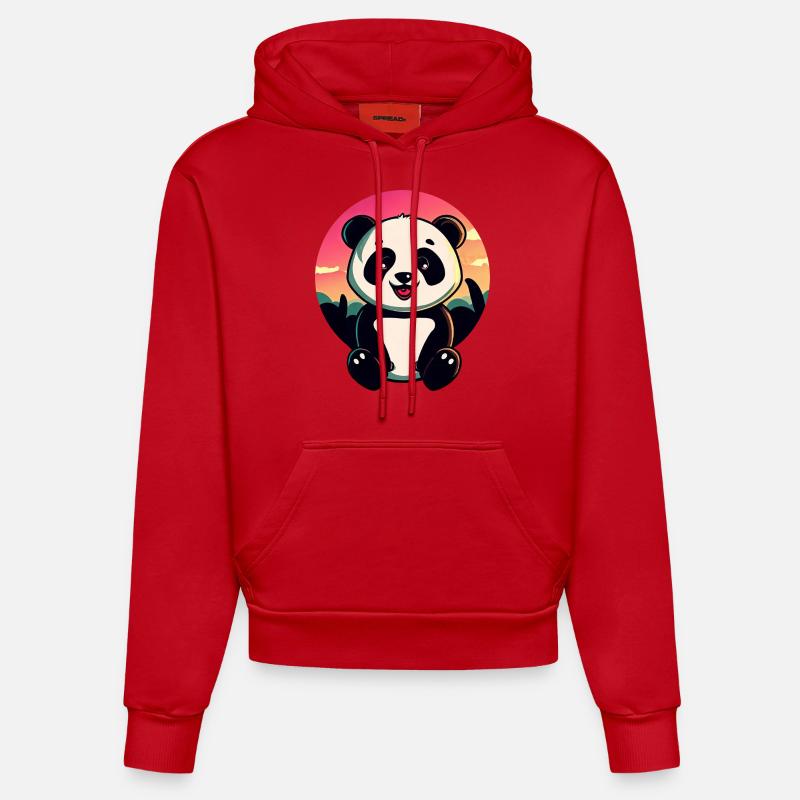 Mignon Panda Sunset Design - Sweat à capuche bio ajusté fabriqué en UE - rouge