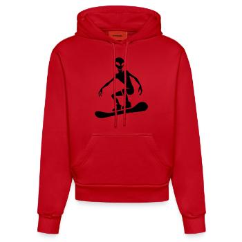 Minimalistisches Design: Alien Snowboarder - Organic Fitted Hoodie Made in EU - Rot - Vorne