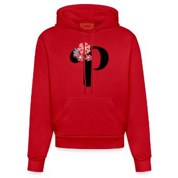 Buchstabe p Minimalistische Blumen - Organic Fitted Hoodie Made in EU - Rot - Vorne