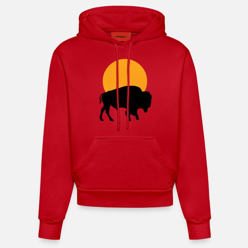 Silhouette bison - Sweat à capuche bio ajusté fabriqué en UE - rouge