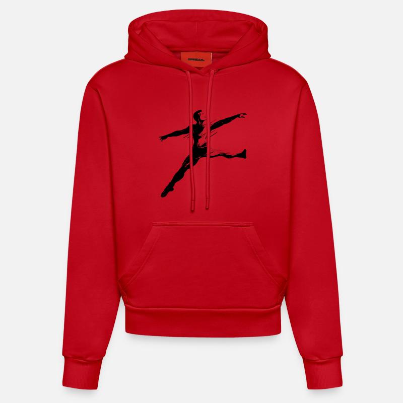 Dessin de garçon de ballet - Sweat à capuche bio ajusté fabriqué en UE - rouge