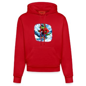 Krokodil Skifahrer - Organic Fitted Hoodie Made in EU - Rot - Vorne