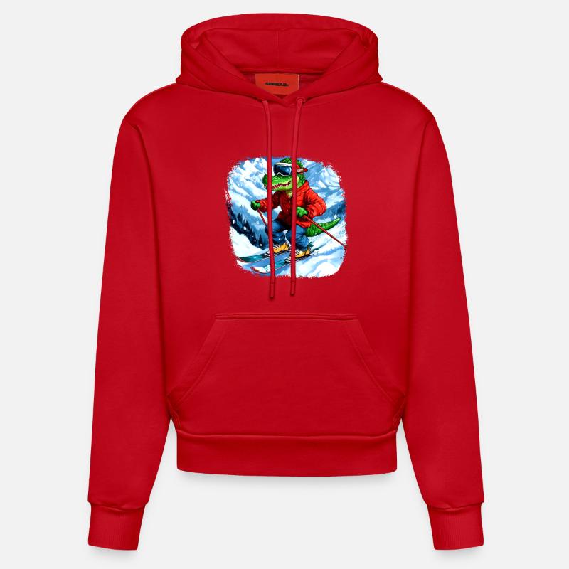 Skieur crocodile - Sweat à capuche bio ajusté fabriqué en UE - rouge