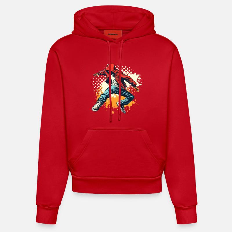 Graphique Breakdancer - Sweat à capuche bio ajusté fabriqué en UE - rouge