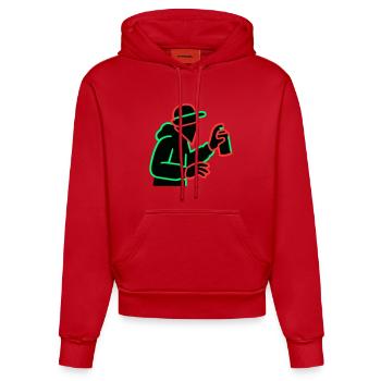 Neon Graffiti Sprayer Silhouette - Organic Fitted Hoodie Made in EU - red - Front