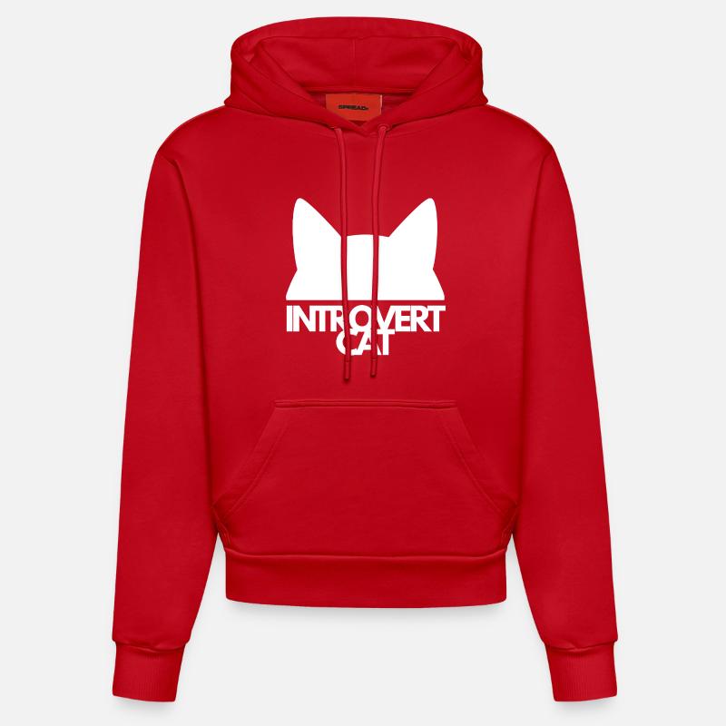 Chat Introvert Silhouette - Sweat à capuche bio ajusté fabriqué en UE - rouge