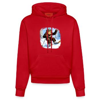 Affen Ski / Skifahrer Affe - Organic Fitted Hoodie Made in EU - Rot - Vorne