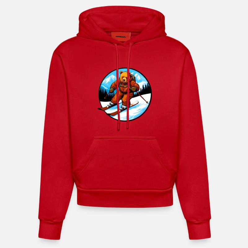 Ski Bear - Sweat à capuche bio ajusté fabriqué en UE - rouge