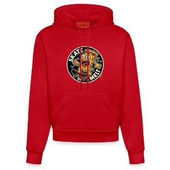 Pizza und Käse Monster auf Skateboard - Organic Fitted Hoodie Made in EU - Rot - Vorne