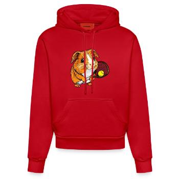 Tennisspieler Meerschweinchen - Organic Fitted Hoodie Made in EU - Rot - Vorne