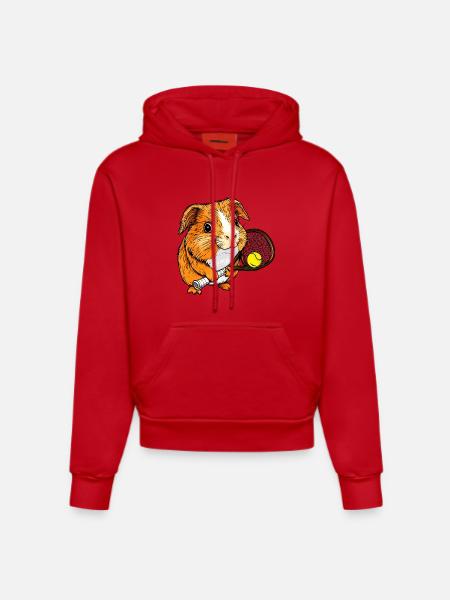 Tennis player guinea pig - Organic Fitted Hoodie Made in EU - red