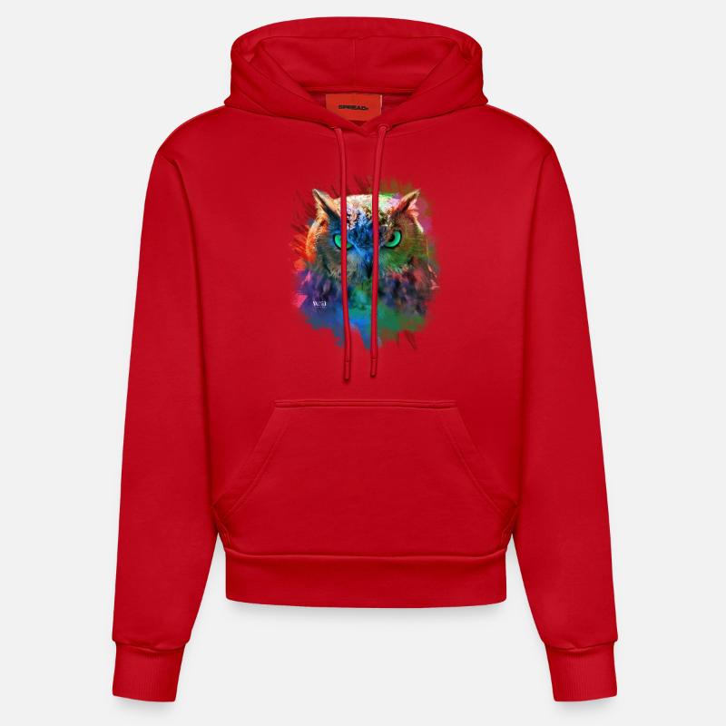 Hibou multi couleur - Sweat à capuche bio ajusté fabriqué en UE - rouge