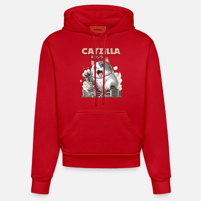 Catzilla Chat Drôles d’animaux - Sweat à capuche bio ajusté fabriqué en UE - rouge