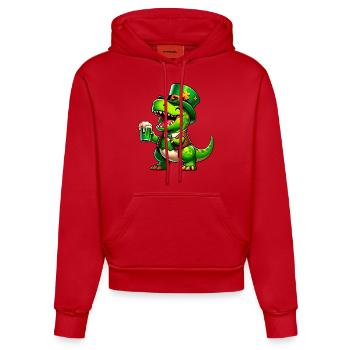 Chemise de fête amusante T-Rex Beer de la Saint-Patrick - Sweat à capuche bio ajusté fabriqué en UE - rouge - Devant