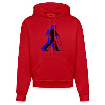 Nordic Walking Man Icon - Organic Fitted Hoodie Made in EU - red - Front