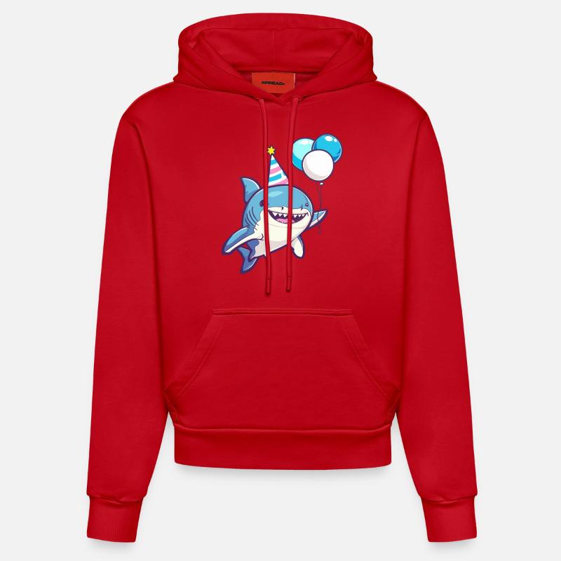 Bande dessinée d’anniversaire de requin - Sweat à capuche bio ajusté fabriqué en UE - rouge