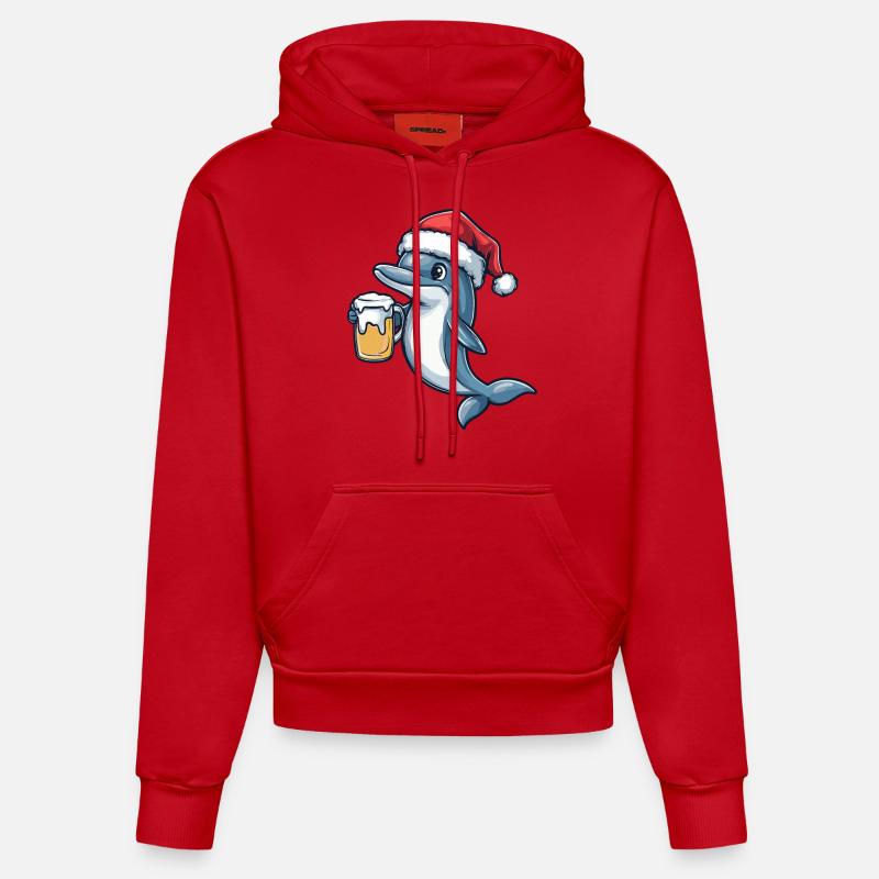 Bière Dolphin Noël - Sweat à capuche bio ajusté fabriqué en UE - rouge