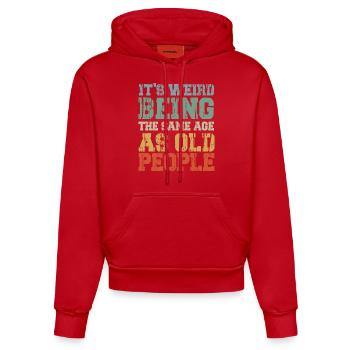 C’est bizarre d’avoir le même âge que les personnes âgées rétro - Sweat à capuche bio ajusté fabriqué en UE - rouge - Devant