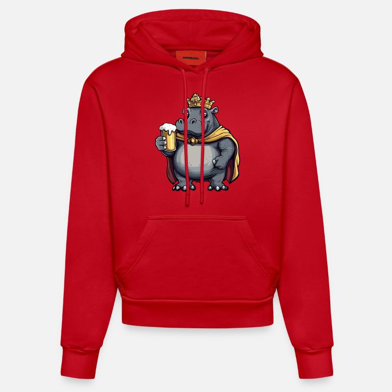 Hippopotame Bière Drôle - Sweat à capuche bio ajusté fabriqué en UE - rouge