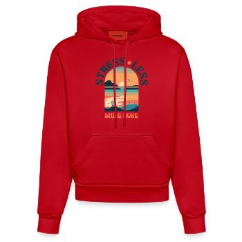 Stress Less Smile More Sunset Retro Style - Organic Fitted Hoodie Made in EU - red - Front
