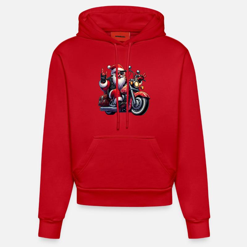 santa moto 3 - Sweat à capuche bio ajusté fabriqué en UE - rouge