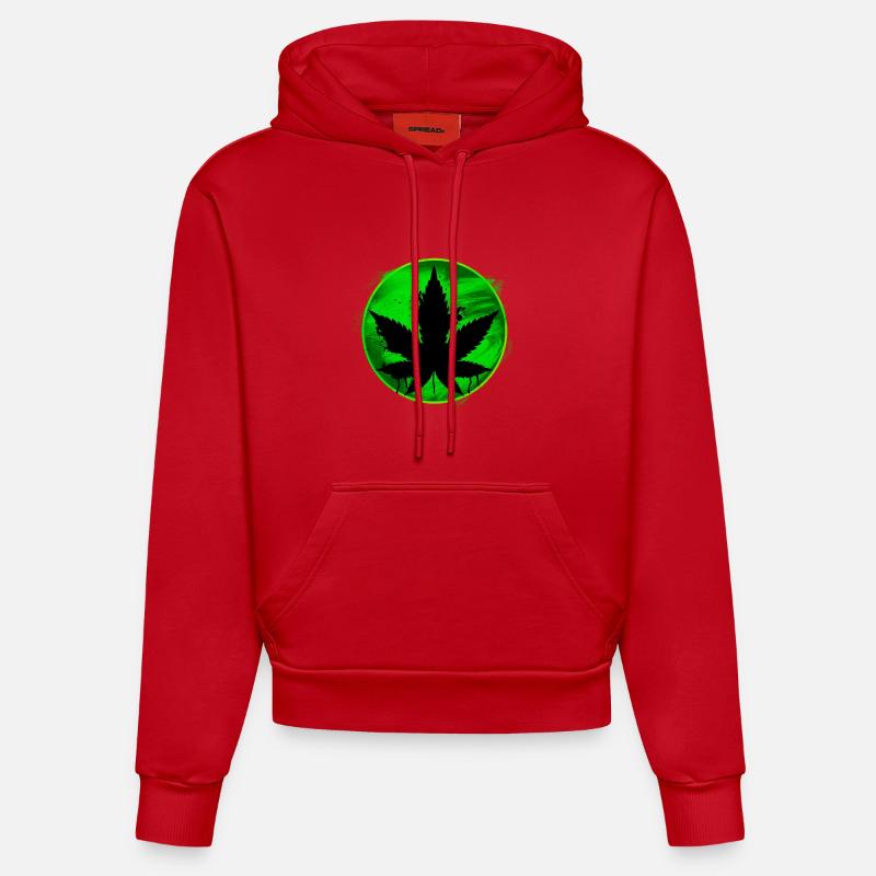 feuille de cannabis - Sweat à capuche bio ajusté fabriqué en UE - rouge