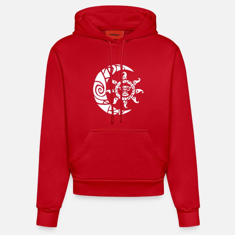 Lune, soleil et nature (blanc) - Sweat à capuche bio ajusté fabriqué en UE - rouge