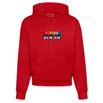 Zürich Schweiz Travel Souvenir City Skyline - Organic Fitted Hoodie Made in EU - Rot - Vorne
