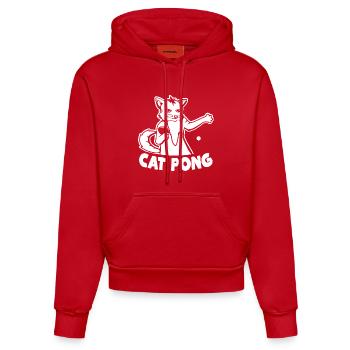 Table tennis cat - Organic Fitted Hoodie Made in EU - red - Front