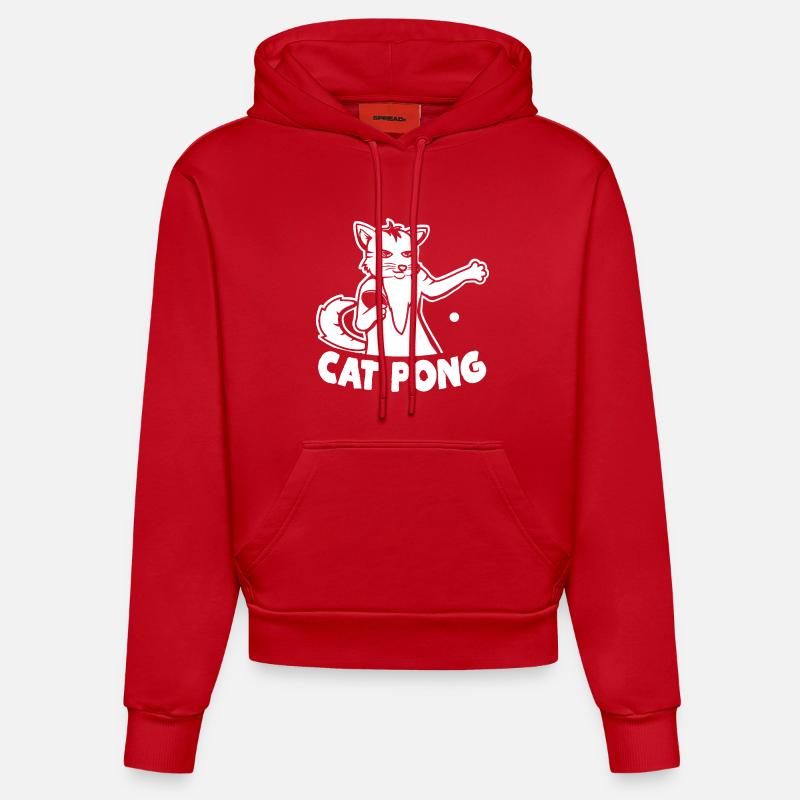 Chat de ping-pong - Sweat à capuche bio ajusté fabriqué en UE - rouge