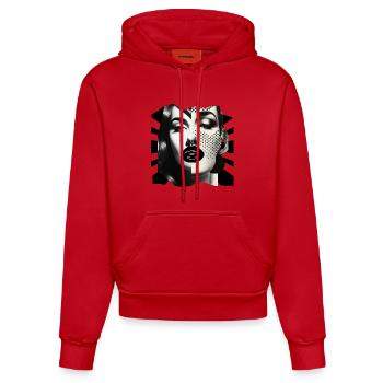 Collage de photos noir et blanc - Sweat à capuche bio ajusté fabriqué en UE - rouge - Devant