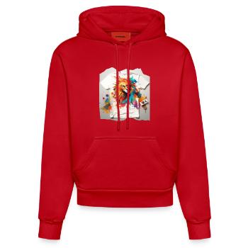 Painted lion - Organic Fitted Hoodie Made in EU - red - Front