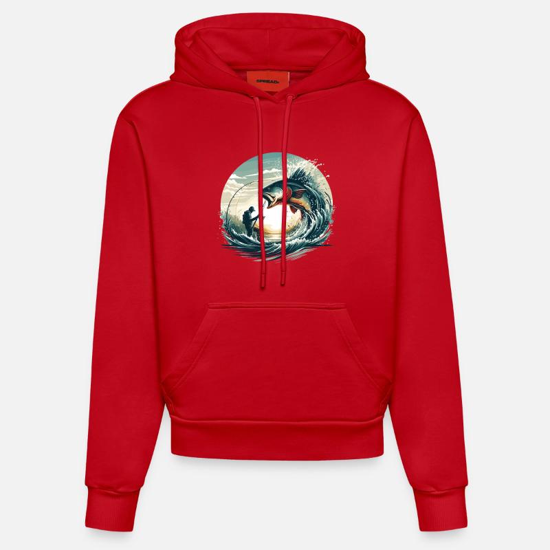 Pêche pêcheur dynamique cadeau - Sweat à capuche bio ajusté fabriqué en UE - rouge