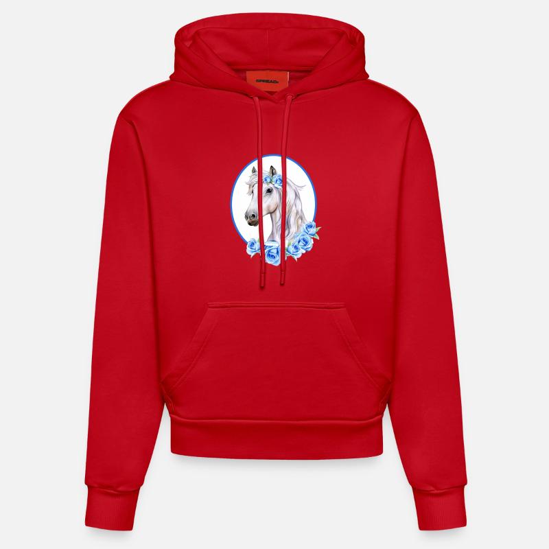 Cheval Blanc Romantique - Roses Bleu Clair - Sweat à capuche bio ajusté fabriqué en UE - rouge