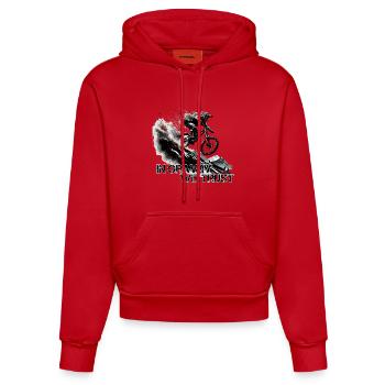 Downhill Schwerkraft Vertauen MTB Geschenk - Organic Fitted Hoodie Made in EU - Rot - Vorne
