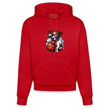 Jack Russell Terrier Basketball Sonnenbrille Gesch - Organic Fitted Hoodie Made in EU - Rot - Vorne