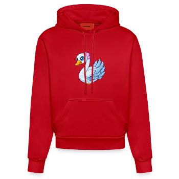 Schwan Niedliche Maskottchen Zeichentrickfigur Kawaii - Organic Fitted Hoodie Made in EU - Rot - Vorne