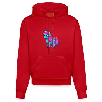 Licorne Mignon Mascotte Personnage De Dessin Animé Kawaii - Sweat à capuche bio ajusté fabriqué en UE - rouge - Devant