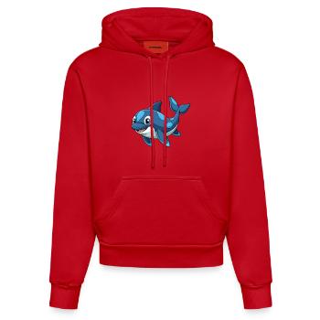 Orca Niedliche Maskottchen Zeichentrickfigur Kawaii - Organic Fitted Hoodie Made in EU - Rot - Vorne