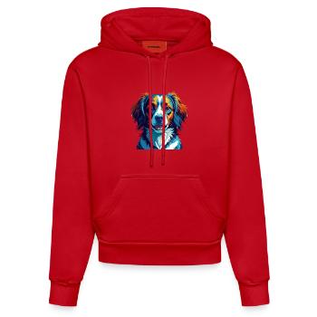 Nederlandse Kooikerhondje Race de chien Dessin animé Kawaii - Sweat à capuche bio ajusté fabriqué en UE - rouge - Devant