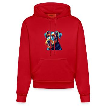 Airedale Terrier Dog Breed Colorful Cartoon Kawaii - Organic Fitted Hoodie Made in EU - red - Front