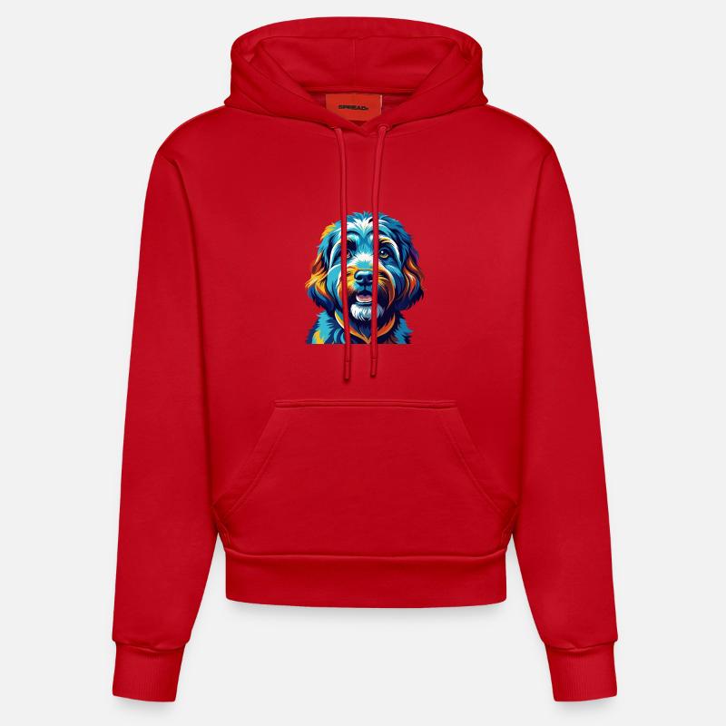 Cockapoo Hunderasse Bunt Karikatur Kawaii - Organic Fitted Hoodie Made in EU - Rot
