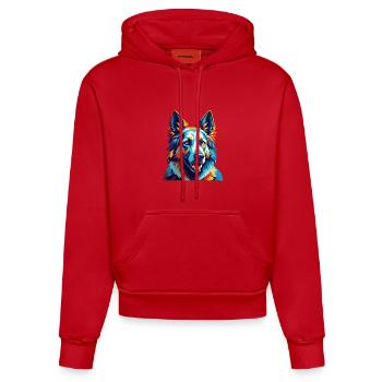 White Shepherd Dog Breed Colorful Cartoon Kawaii - Organic Fitted Hoodie Made in EU - red - Front